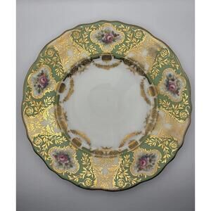 Set Of 6 Cauldon China England Hand Painted Green Gold Floral Plates 9"